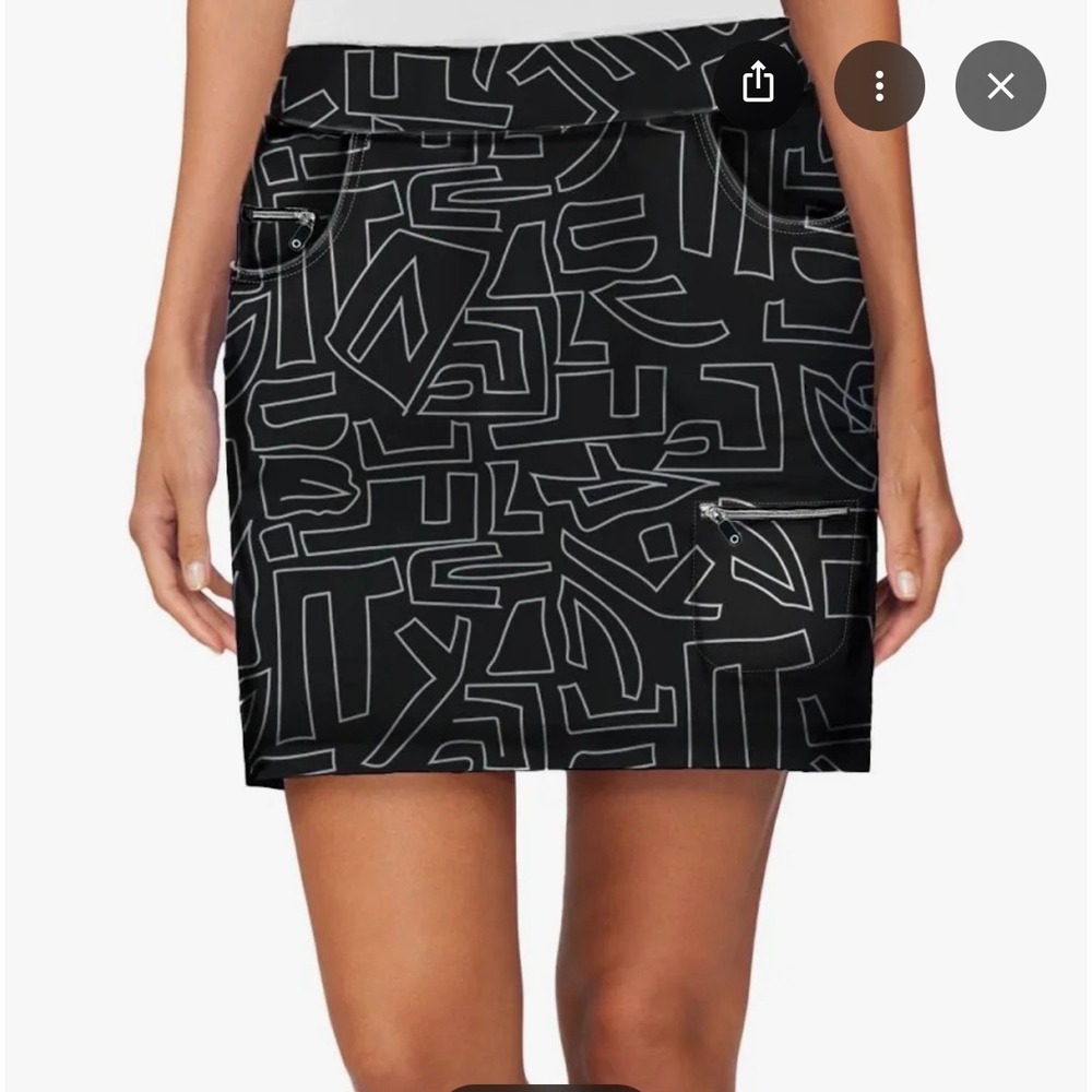 Jamie Sadock  Flamingo Hieroglyphics Print Golf Skort Black White‎  51321-01